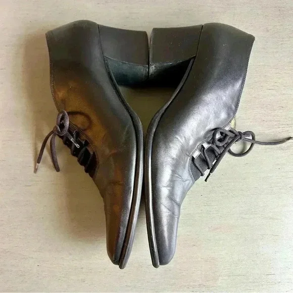 Jennifer Moore Leather Pointed Toe Lace Up Black Block Heels Women Size 9 Brazil - Picture 11 of 14